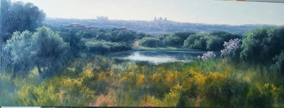 Toledo y Tajo - Óleo sobre madera preparada - 30x80